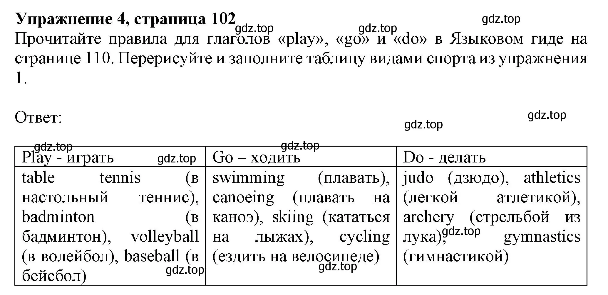 Решение номер 4 (страница 102) гдз по английскому языку 6 класс Комарова, Ларионова, учебник