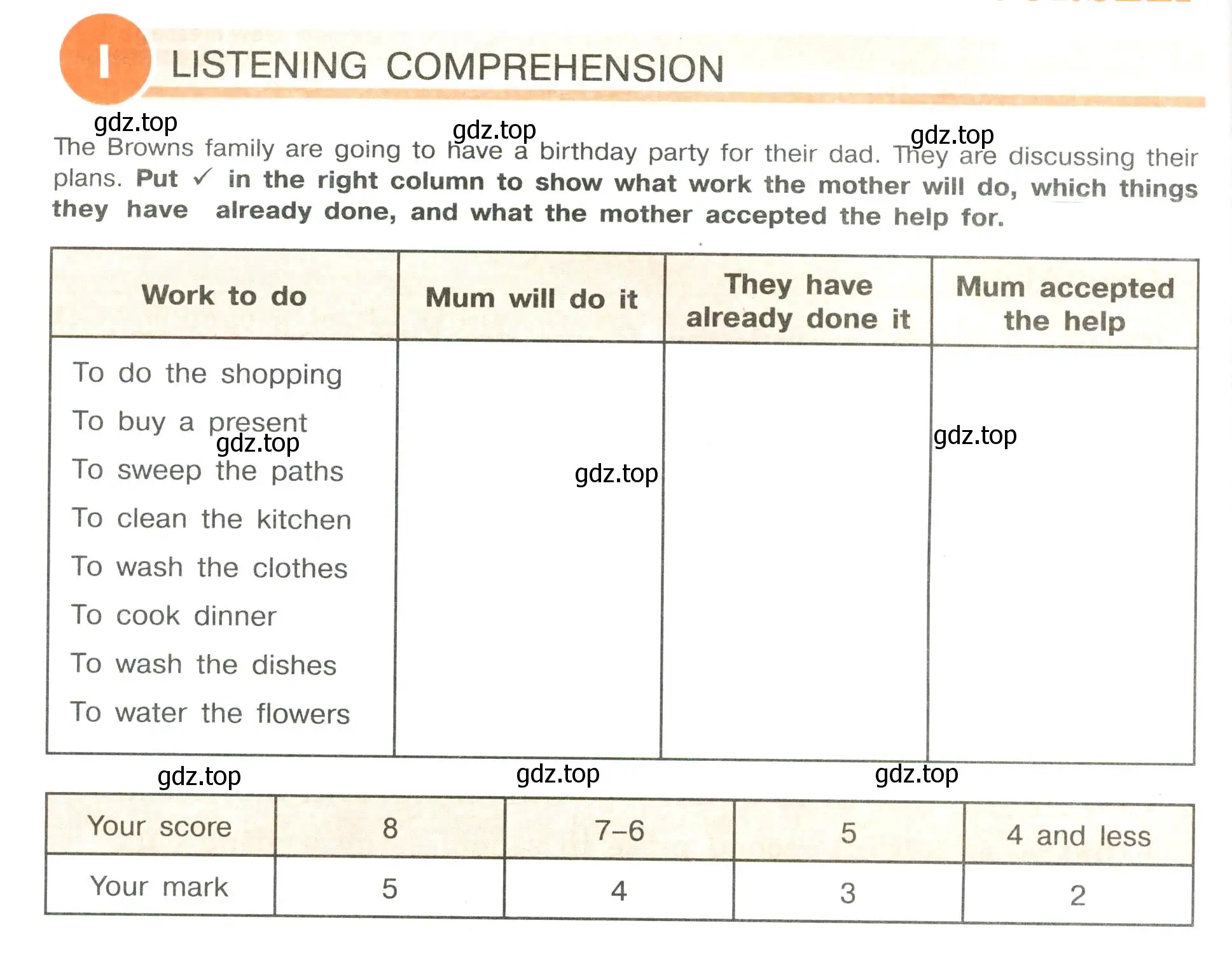 Условие  I. LISTENING COMPREHENSION (страница 50) гдз по английскому языку 6 класс Кузовлев, Лапа, рабочая тетрадь