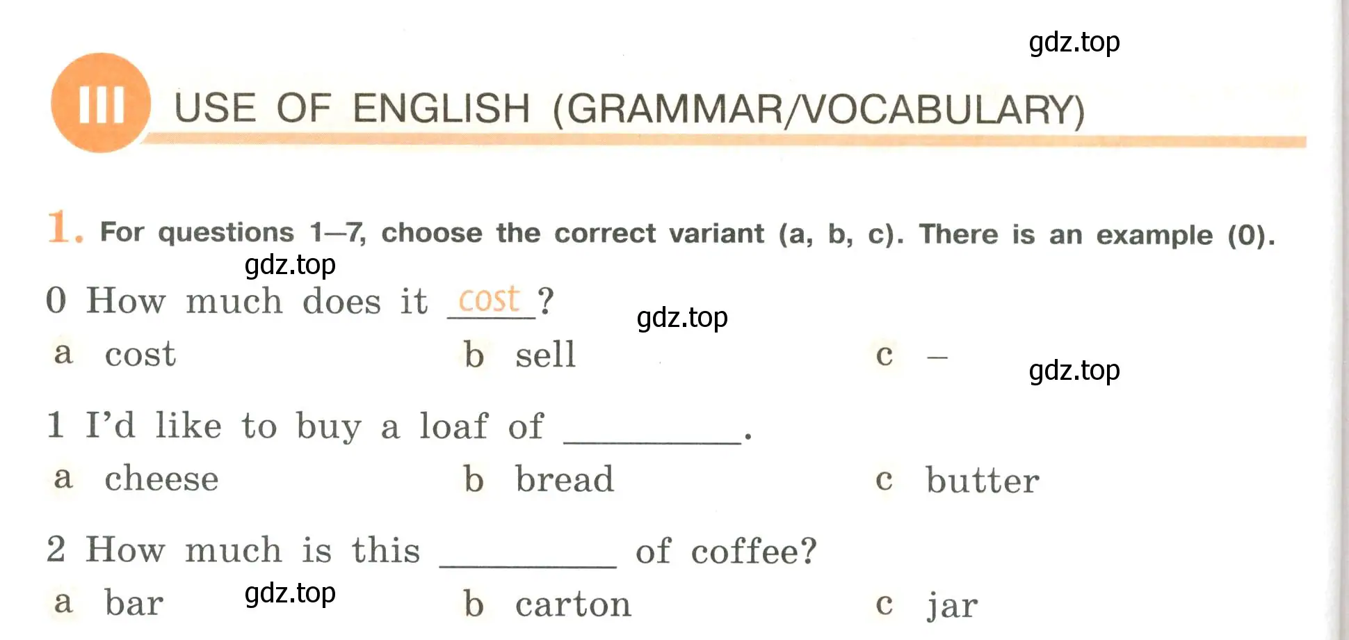 Условие  III. USE OF ENGLISH (GRAMMAR/VOCABULARY) (страница 72) гдз по английскому языку 6 класс Кузовлев, Лапа, рабочая тетрадь