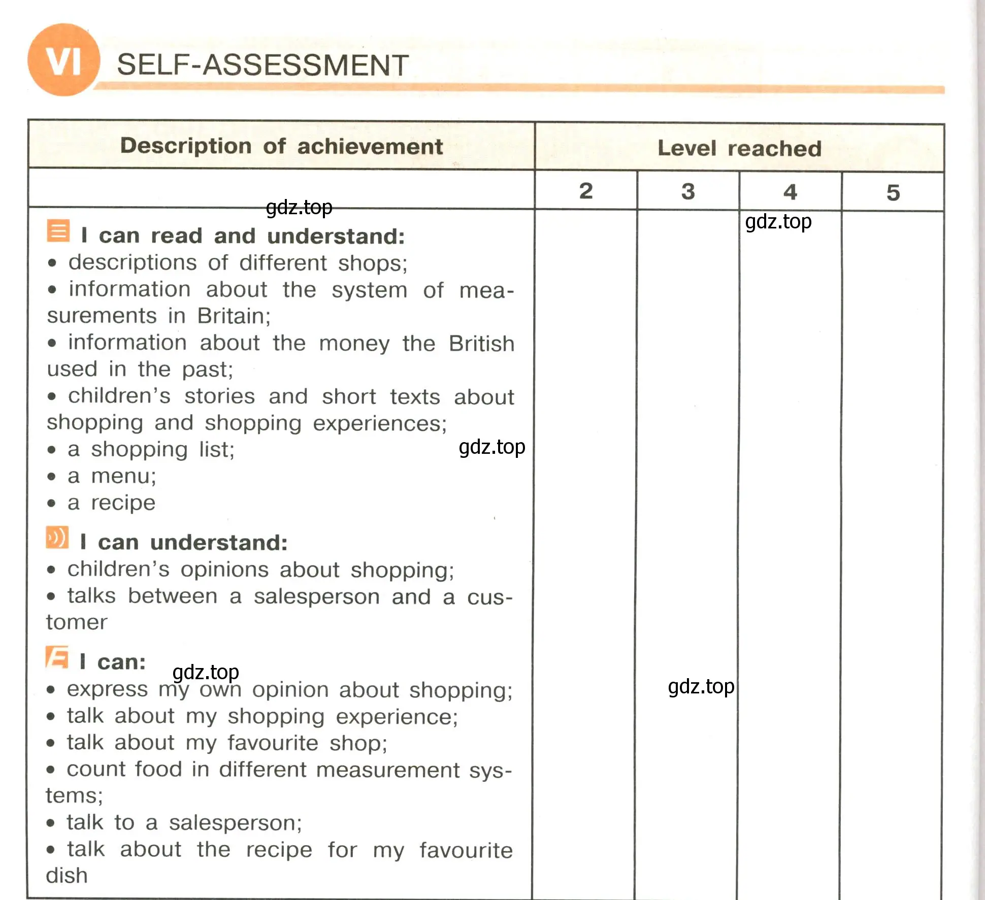 Условие  VI. SELF-ASSESSMENT (страница 76) гдз по английскому языку 6 класс Кузовлев, Лапа, рабочая тетрадь