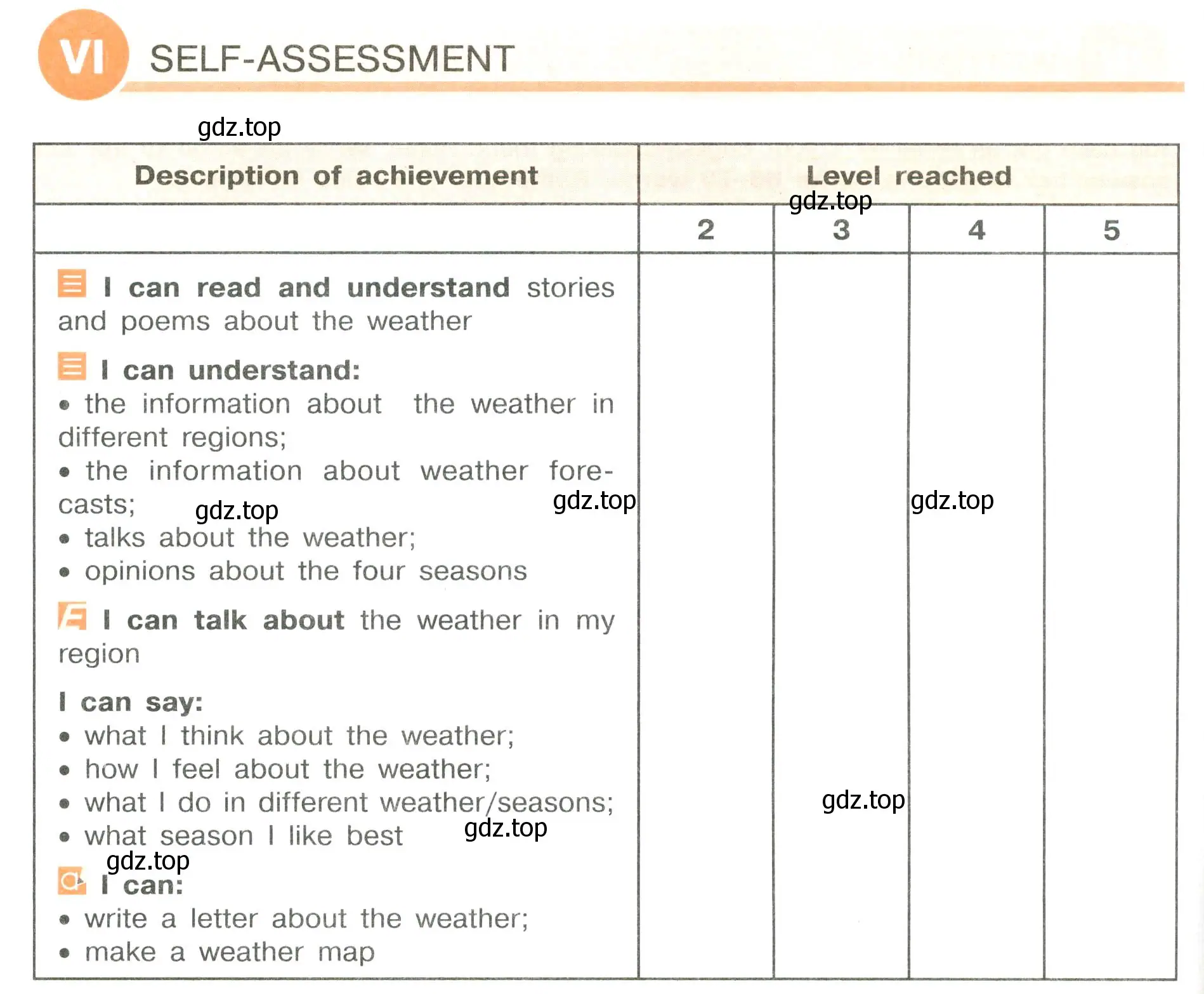 Условие  VI. SELF-ASSESSMENT (страница 114) гдз по английскому языку 6 класс Кузовлев, Лапа, рабочая тетрадь