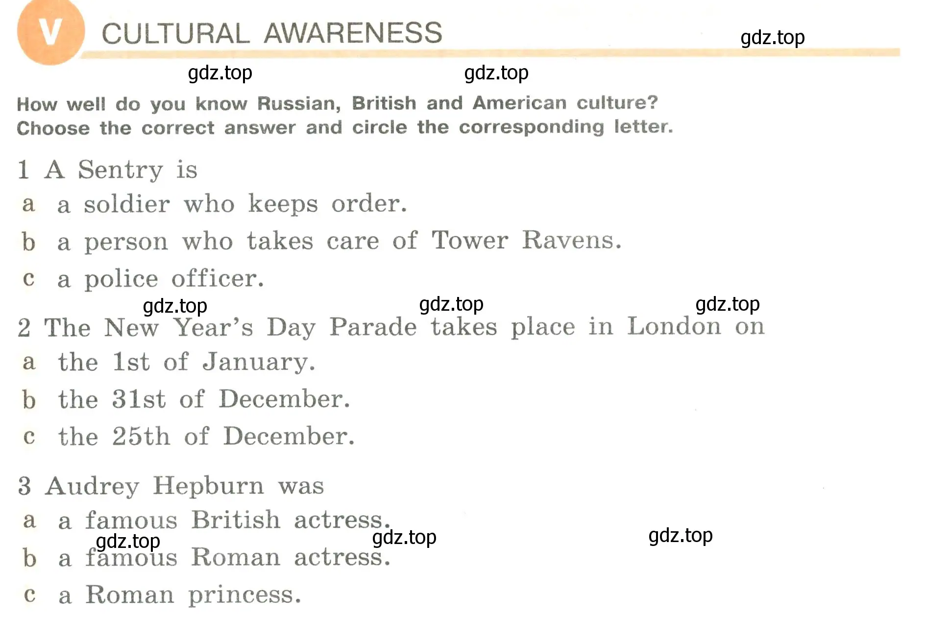 Условие  V. CULTURAL AWARENESS (страница 135) гдз по английскому языку 6 класс Кузовлев, Лапа, рабочая тетрадь