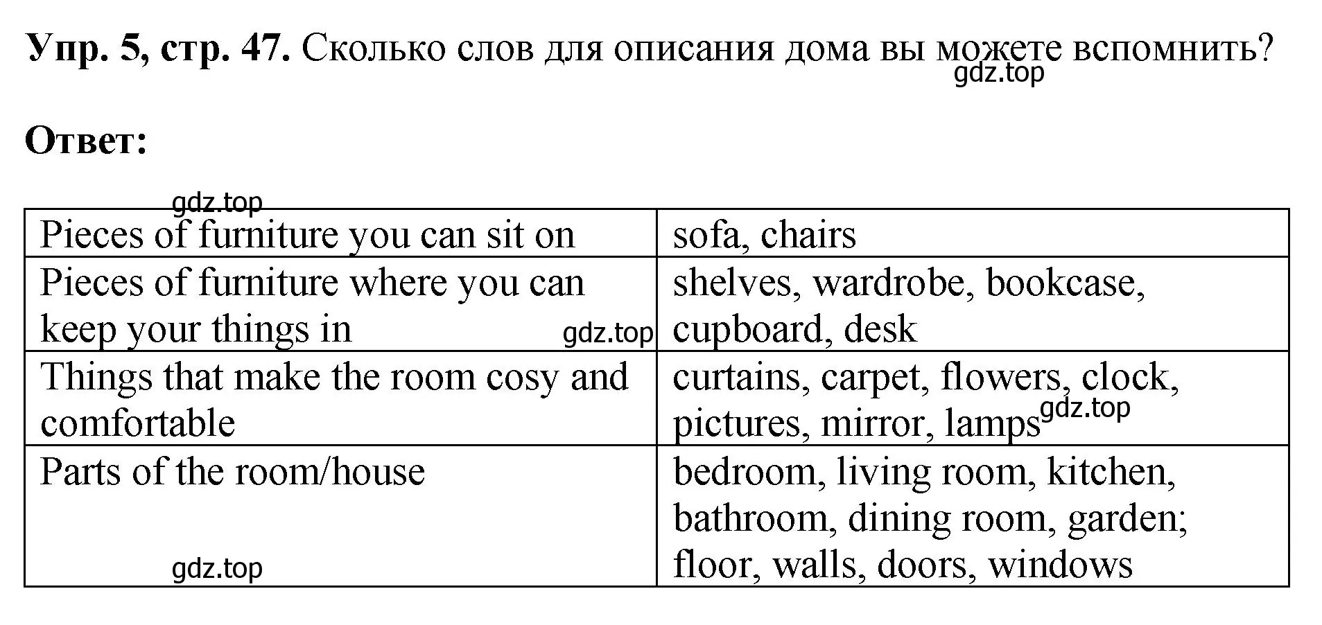 Решение номер 5 (страница 47) гдз по английскому языку 6 класс Кузовлев, Лапа, рабочая тетрадь