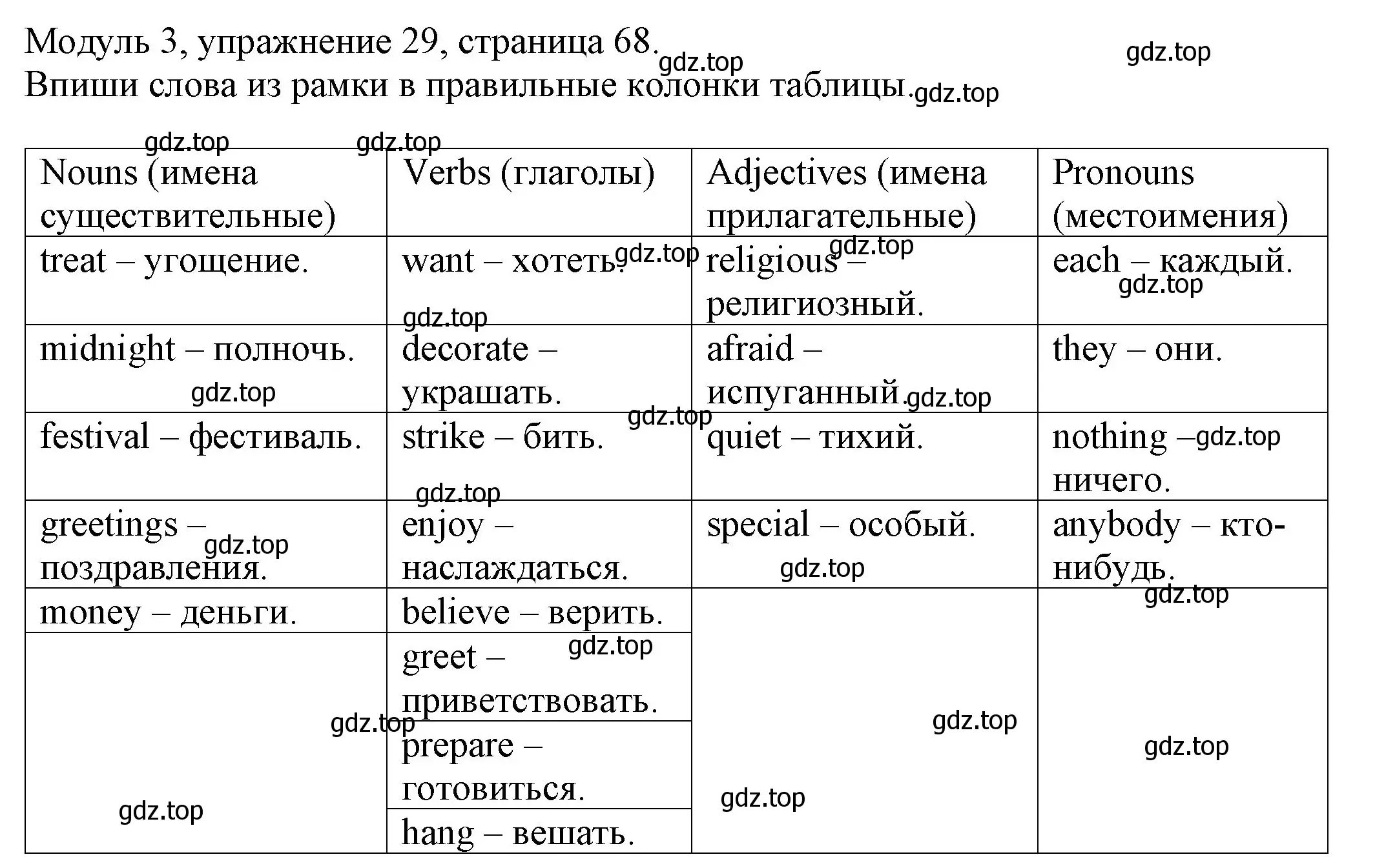 Решение номер 29 (страница 68) гдз по английскому языку 6 класс Афанасьева, Михеева, рабочая тетрадь