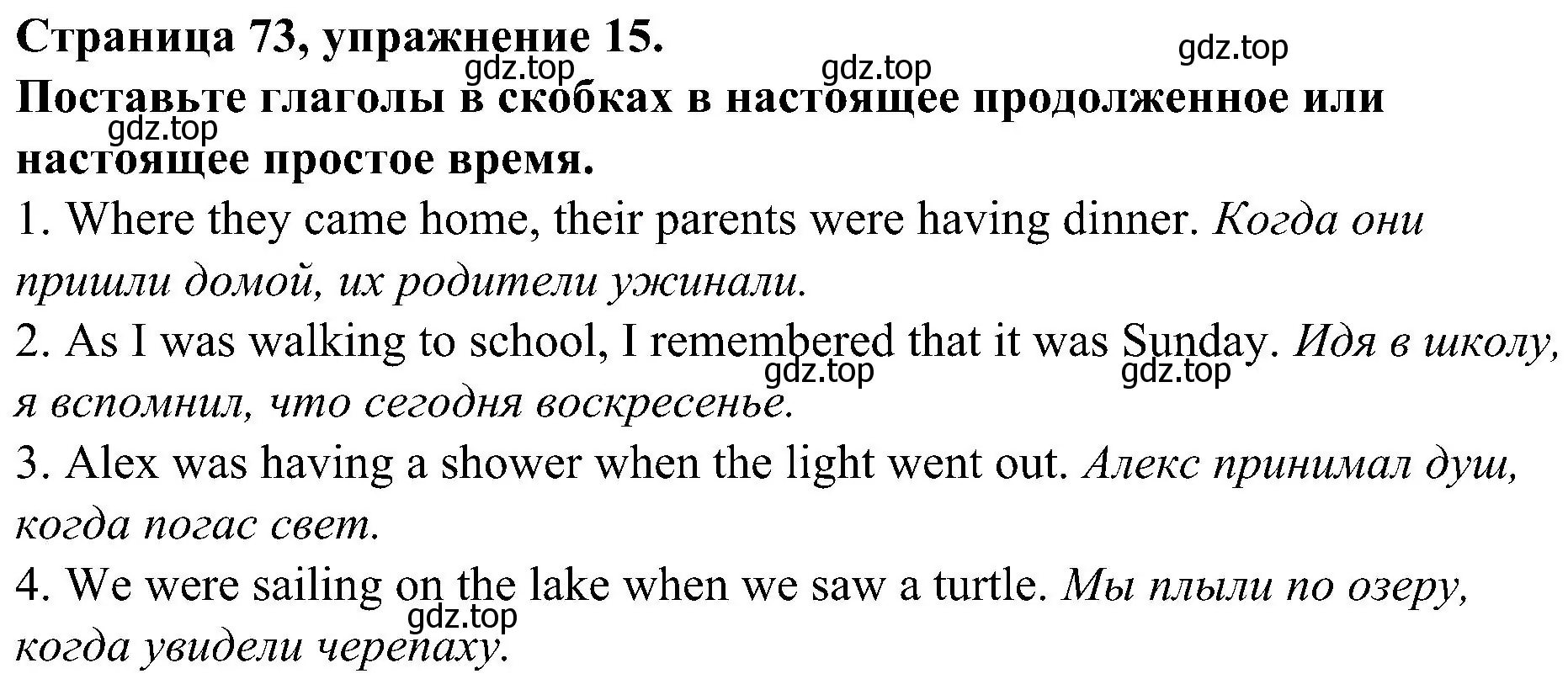 Решение номер 15 (страница 73) гдз по английскому языку 6 класс Тимофеева, грамматический тренажёр