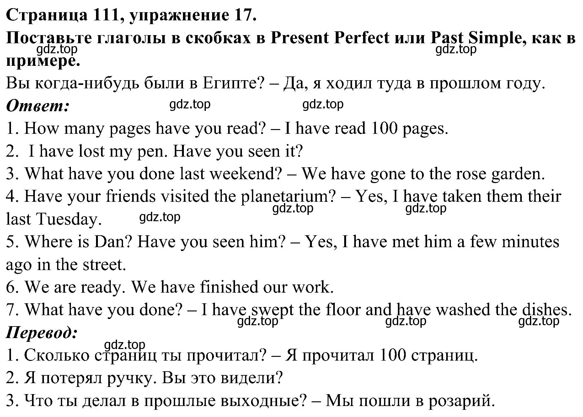 Решение номер 17 (страница 111) гдз по английскому языку 6 класс Тимофеева, грамматический тренажёр