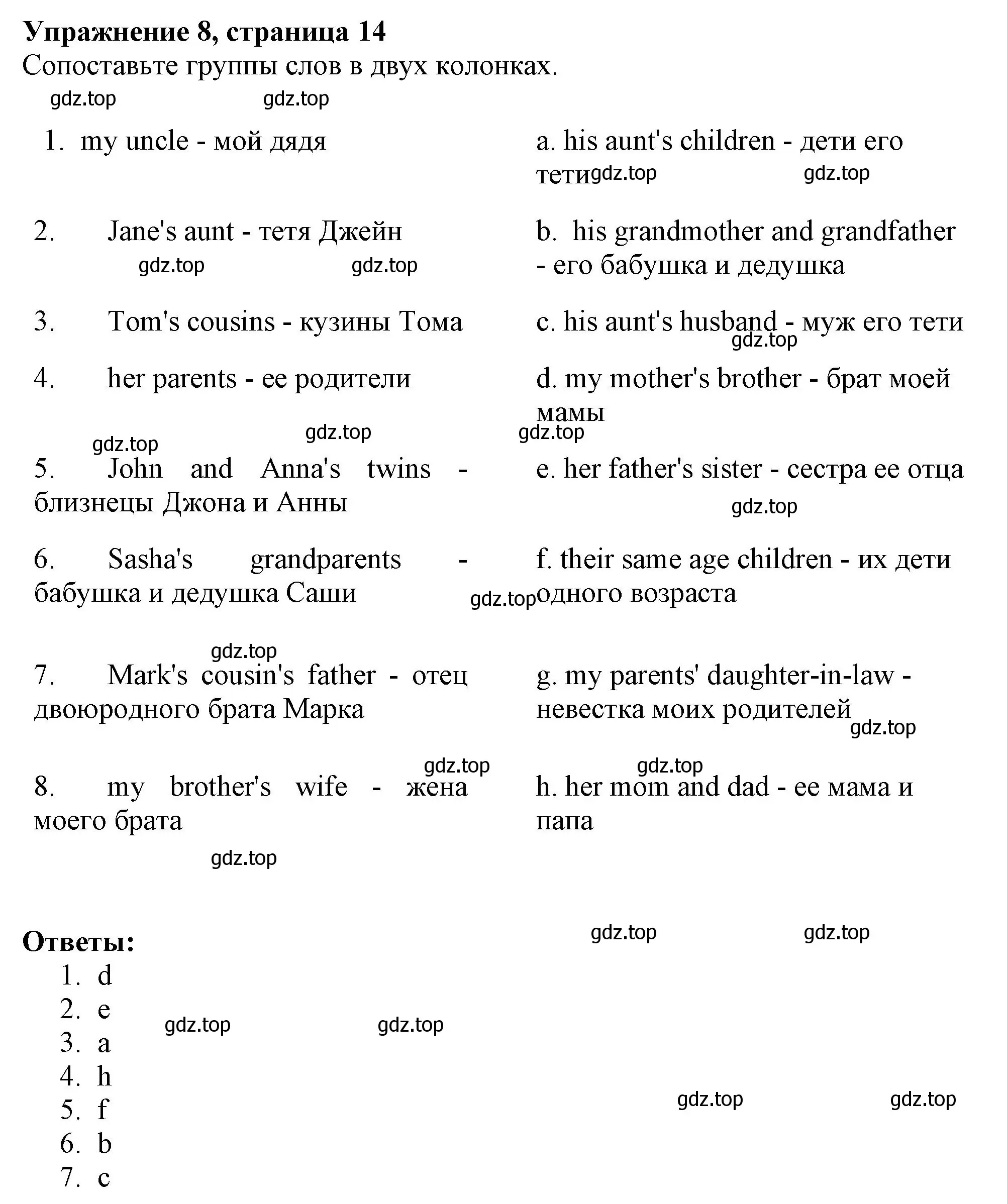 Решение номер 8 (страница 14) гдз по английскому языку 6 класс Ваулина, Подоляко, тренировочные упражнения в формате ГИА