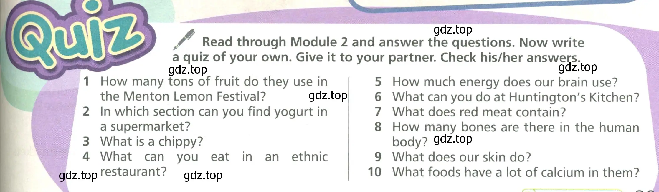 Условие  Quiz (страница 39) гдз по английскому языку 6 класс Баранова, Дули, учебник