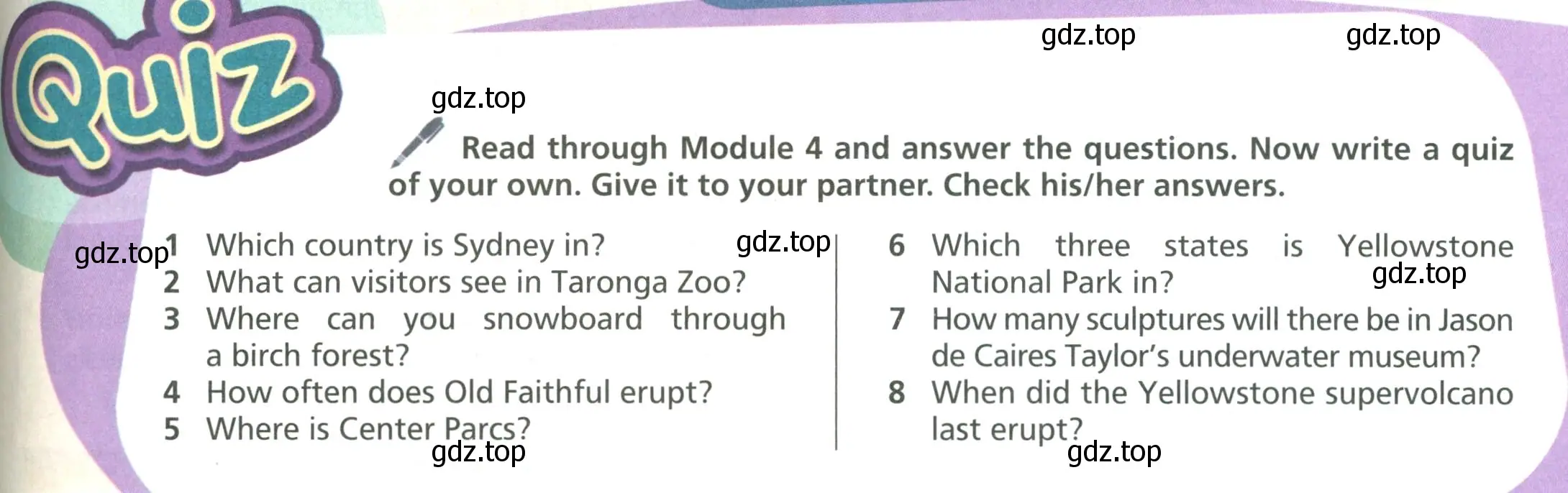 Условие  Quiz (страница 75) гдз по английскому языку 6 класс Баранова, Дули, учебник