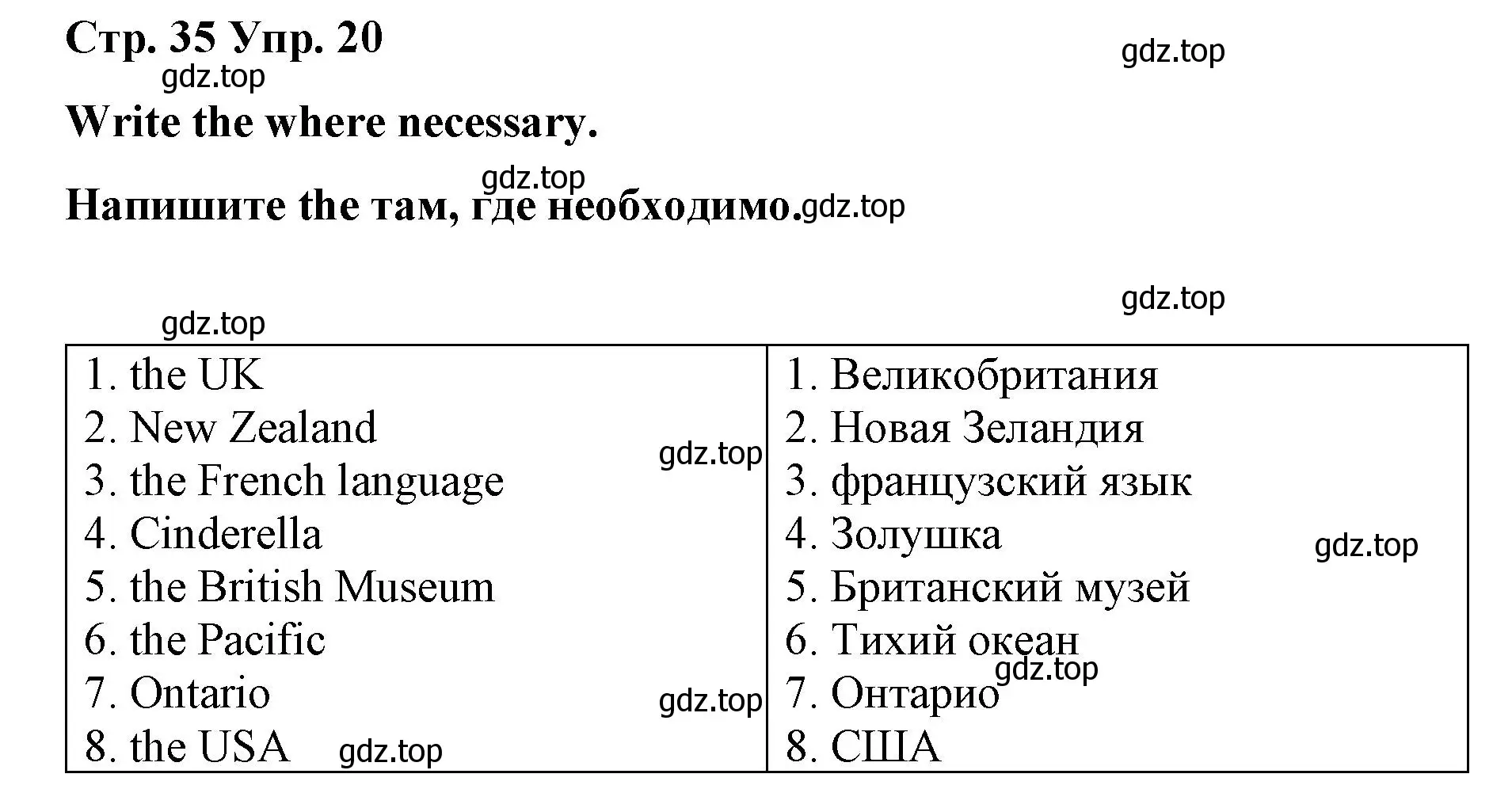 Решение номер 20 (страница 35) гдз по английскому языку 7 класс Афанасьева, Михеева, лексико-грамматический практикум