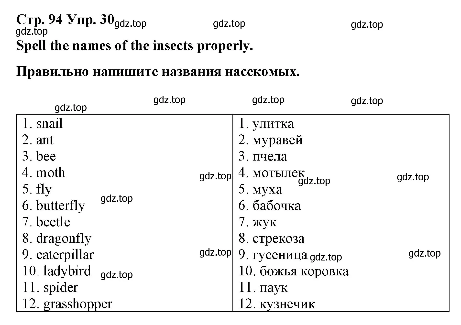 Решение номер 30 (страница 94) гдз по английскому языку 7 класс Афанасьева, Михеева, лексико-грамматический практикум