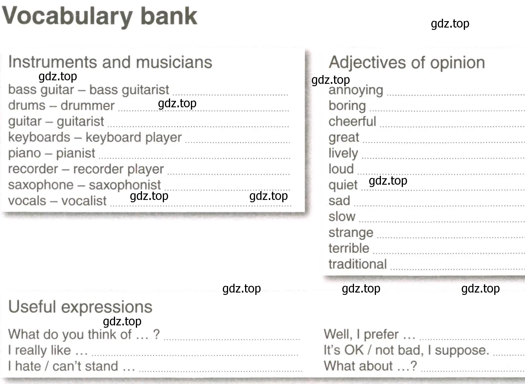 Условие  Vocabulary bank (страница 116) гдз по английскому языку 7 класс Комарова, Ларионова, рабочая тетрадь