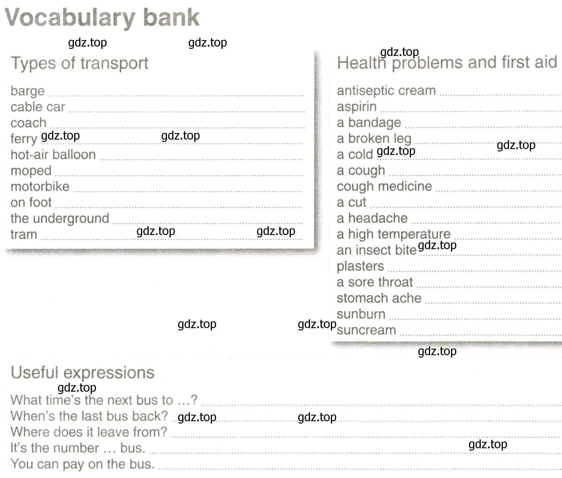 Условие  Vocabulary bank (страница 123) гдз по английскому языку 7 класс Комарова, Ларионова, рабочая тетрадь