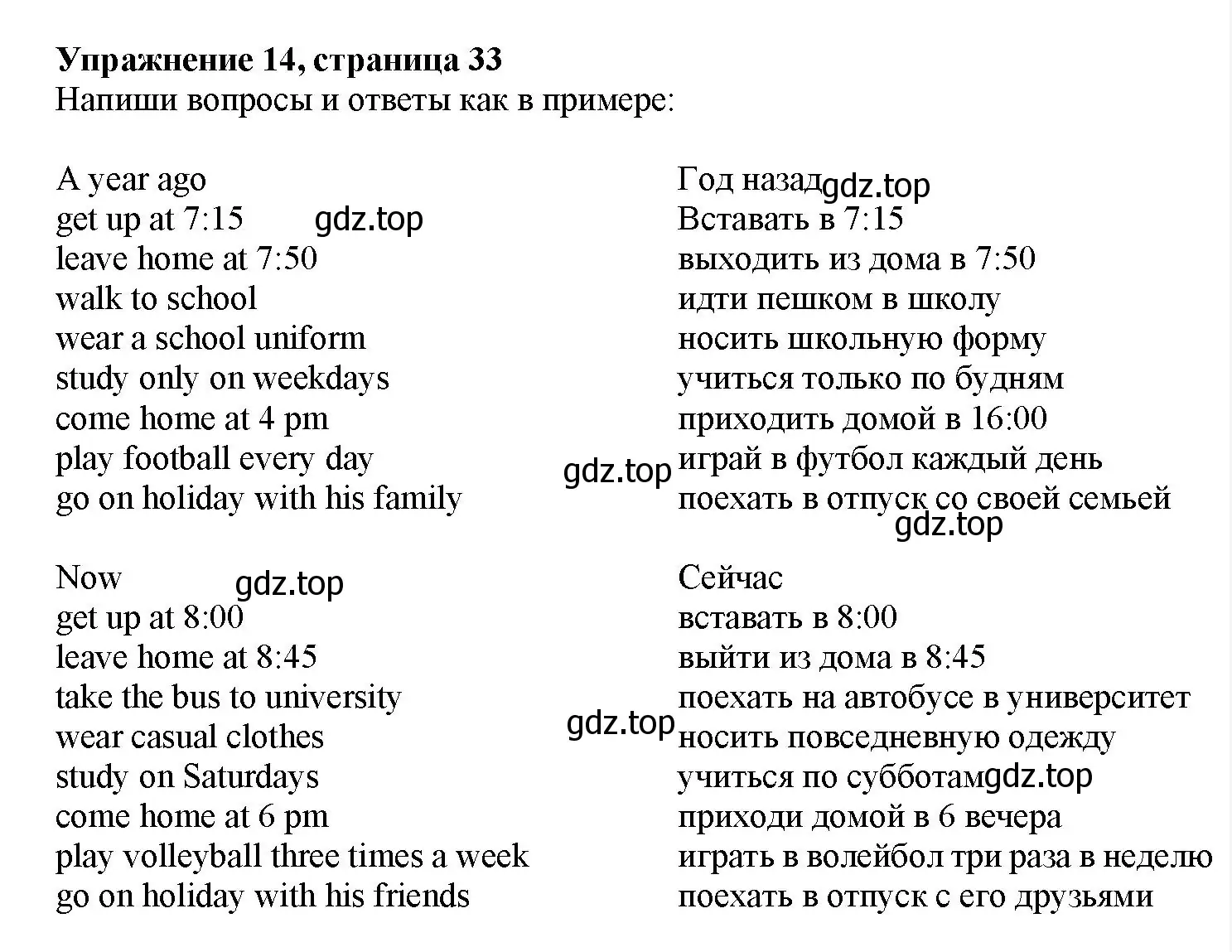 Решение номер 14 (страница 33) гдз по английскому языку 7 класс Тимофеева, грамматический тренажёр