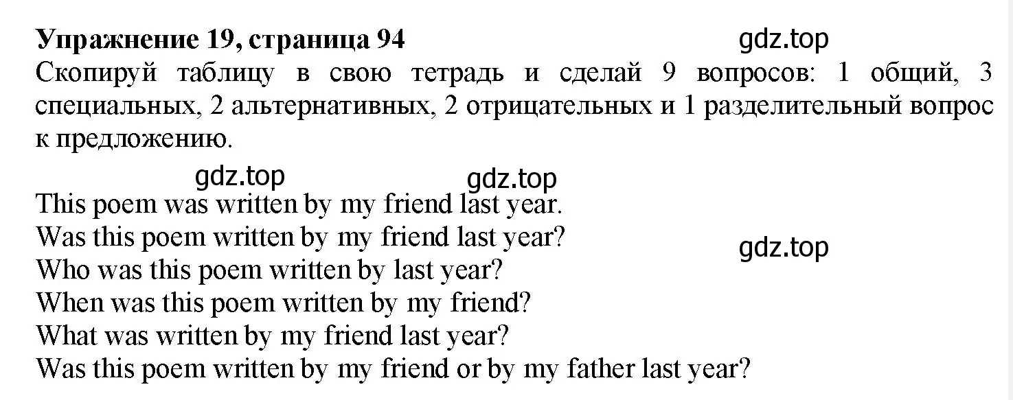 Решение номер 19 (страница 94) гдз по английскому языку 7 класс Тимофеева, грамматический тренажёр