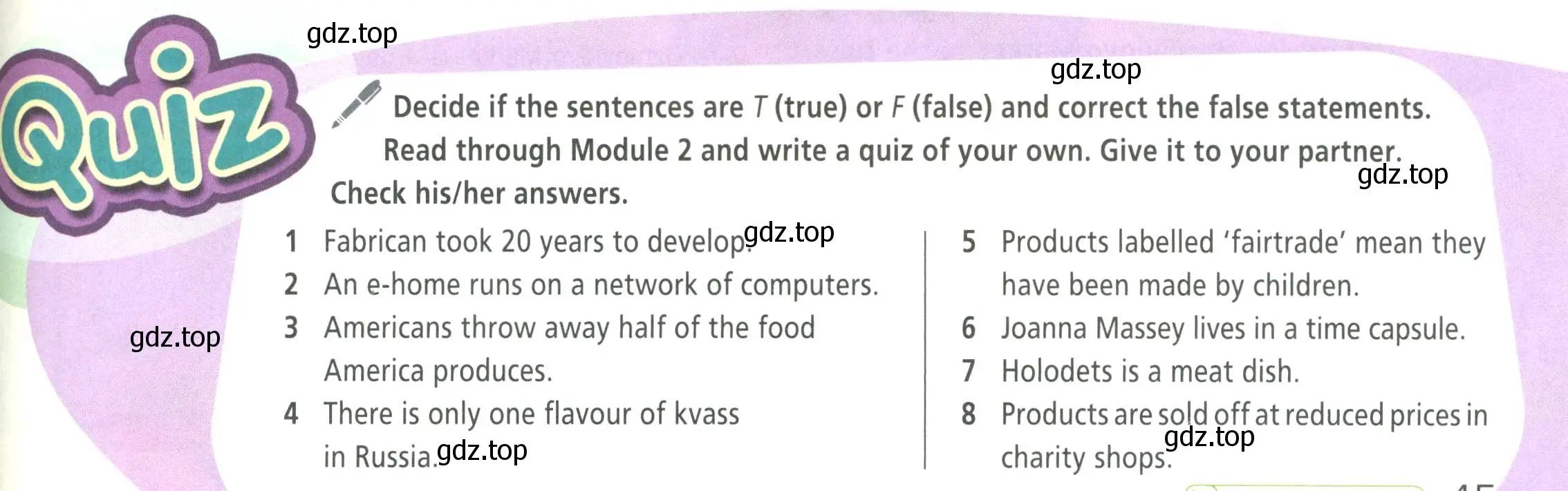 Условие  Quiz (страница 45) гдз по английскому языку 8 класс Баранова, Дули, учебник