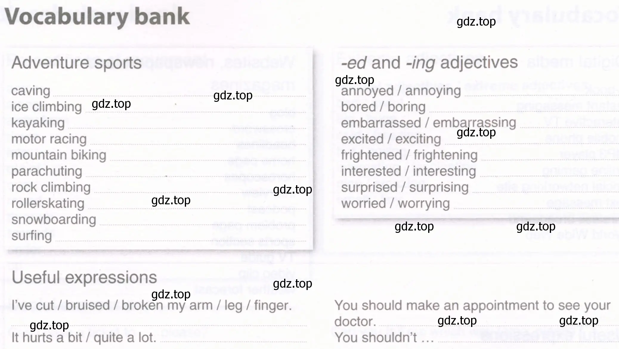Условие Vocabulary bank (страница 119) гдз по английскому языку 8 класс Комарова, Ларионова, рабочая тетрадь