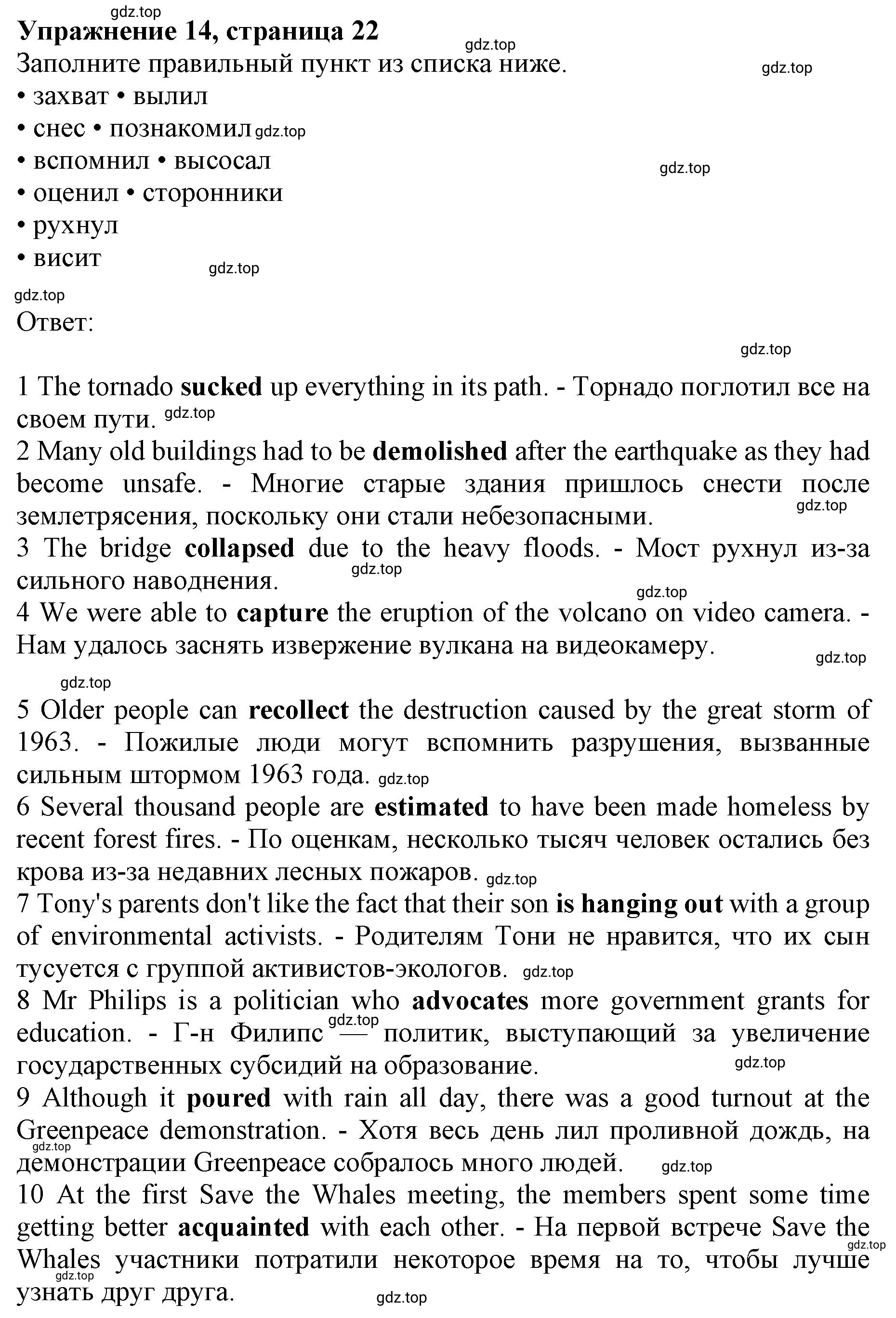 Решение номер 14 (страница 22) гдз по английскому языку 10 класс Баранова, Дули, лексический практикум