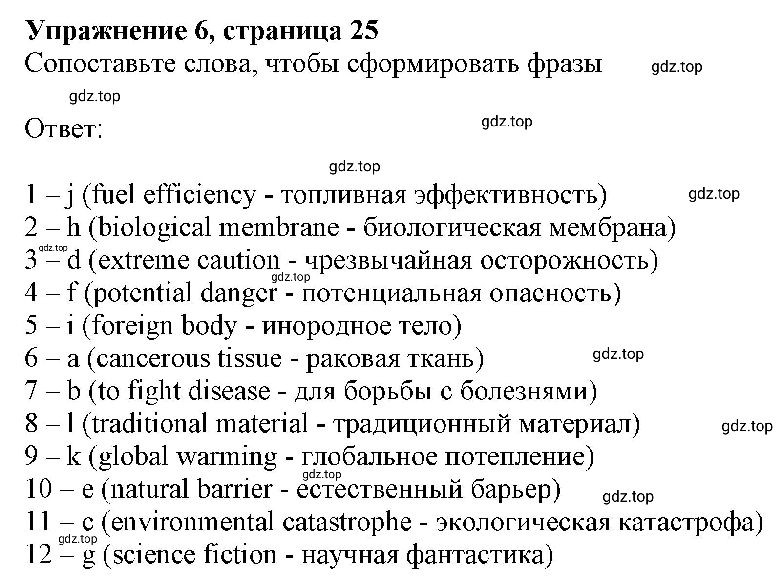 Решение номер 6 (страница 25) гдз по английскому языку 10 класс Баранова, Дули, лексический практикум