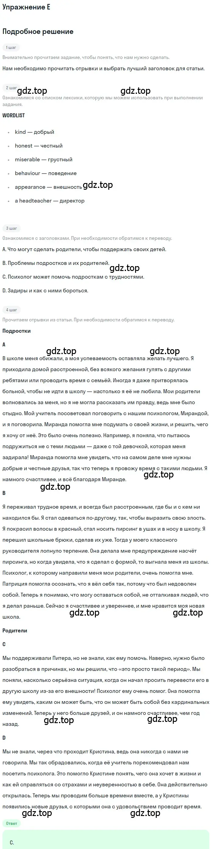 Решение  E (страница 96) гдз по английскому языку 10 класс Комарова, Ларионова, учебник