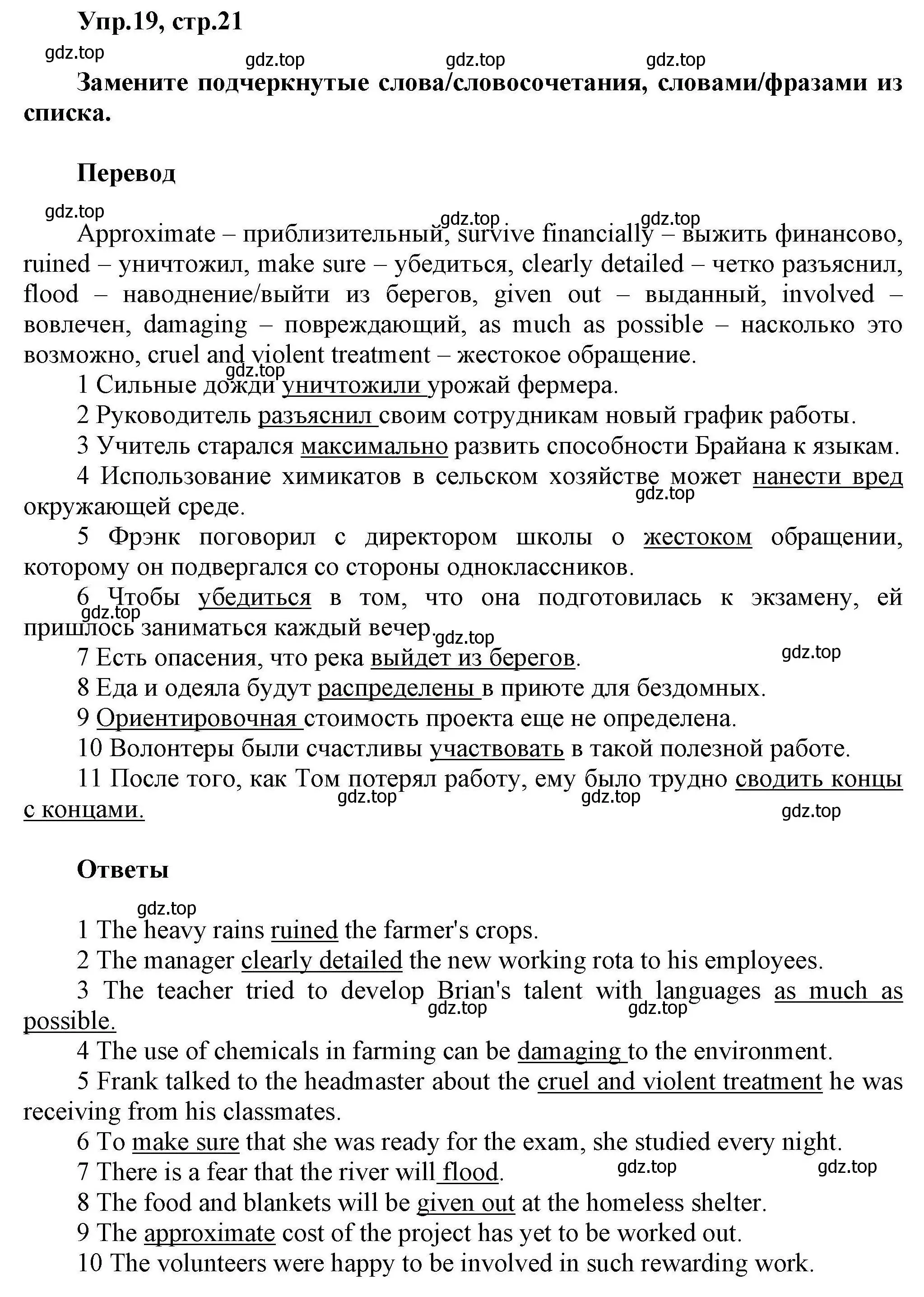 Решение номер 19 (страница 21) гдз по английскому языку 11 класс Баранова, Дули, лексический практикум