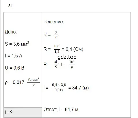 Решение 2. номер 31 (страница 244) гдз по физике 8 класс Перышкин, Иванов, учебник