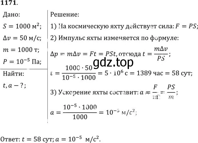 Решение номер 1171 (страница 154) гдз по физике 10-11 класс Рымкевич, задачник