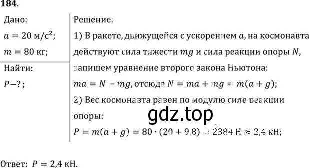 Решение номер 184 (страница 30) гдз по физике 10-11 класс Рымкевич, задачник