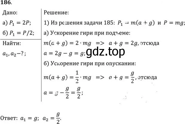 Решение номер 186 (страница 31) гдз по физике 10-11 класс Рымкевич, задачник