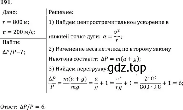 Решение номер 191 (страница 31) гдз по физике 10-11 класс Рымкевич, задачник