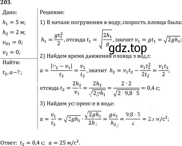 Решение номер 203 (страница 33) гдз по физике 10-11 класс Рымкевич, задачник