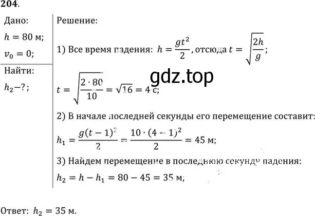 Решение номер 204 (страница 33) гдз по физике 10-11 класс Рымкевич, задачник