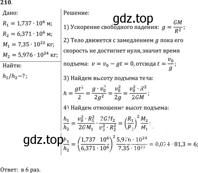 Решение номер 210 (страница 33) гдз по физике 10-11 класс Рымкевич, задачник