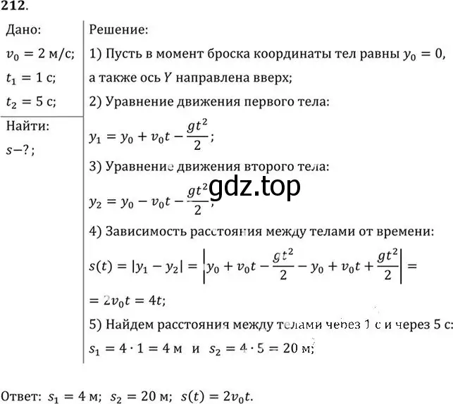 Решение номер 212 (страница 33) гдз по физике 10-11 класс Рымкевич, задачник