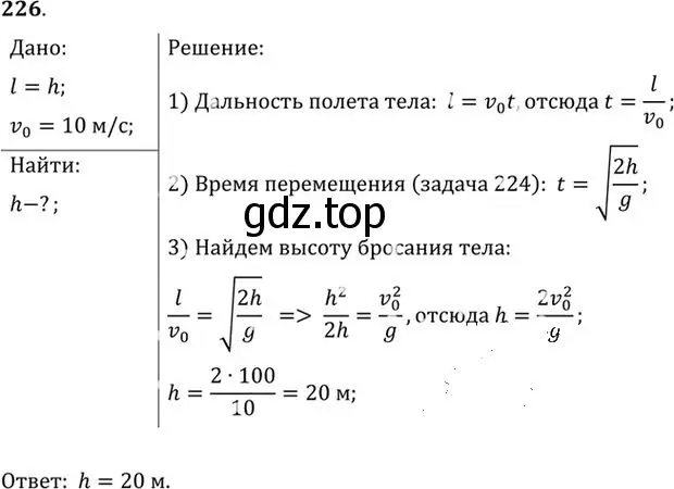 Решение номер 226 (страница 35) гдз по физике 10-11 класс Рымкевич, задачник