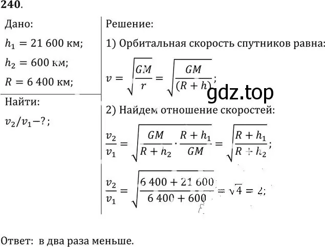 Решение номер 240 (страница 37) гдз по физике 10-11 класс Рымкевич, задачник