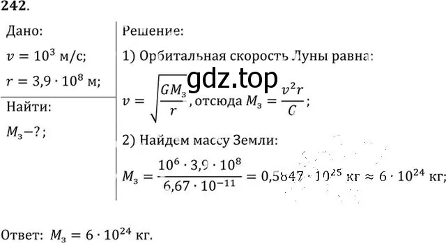 Решение номер 242 (страница 37) гдз по физике 10-11 класс Рымкевич, задачник