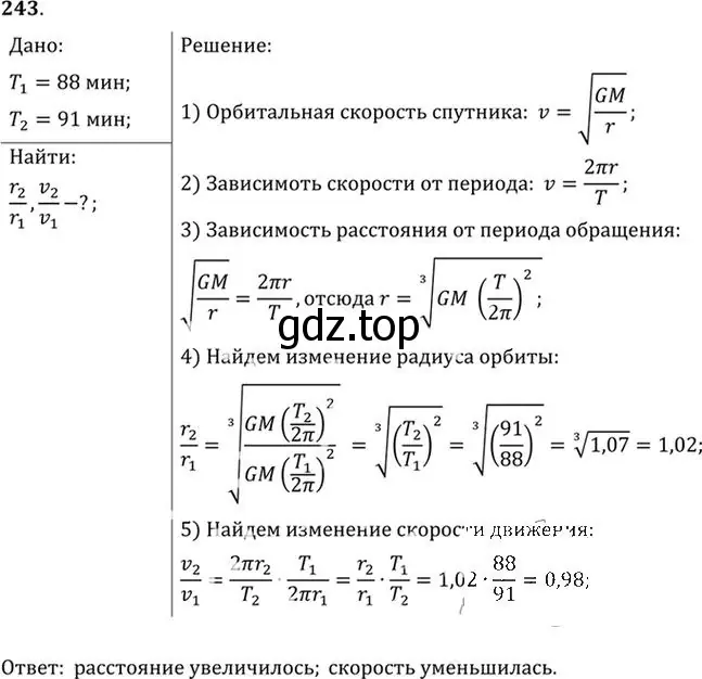 Решение номер 243 (страница 37) гдз по физике 10-11 класс Рымкевич, задачник