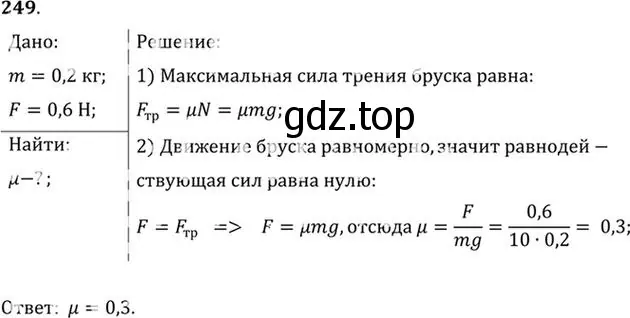 Решение номер 249 (страница 38) гдз по физике 10-11 класс Рымкевич, задачник