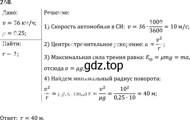 Решение номер 268 (страница 40) гдз по физике 10-11 класс Рымкевич, задачник