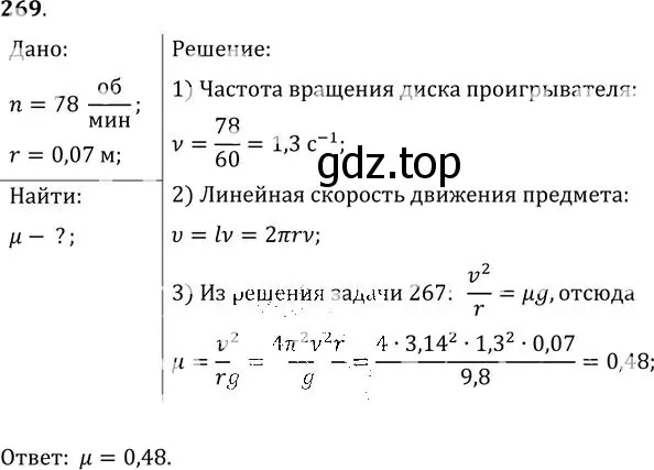 Решение номер 269 (страница 40) гдз по физике 10-11 класс Рымкевич, задачник