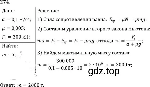 Решение номер 274 (страница 41) гдз по физике 10-11 класс Рымкевич, задачник