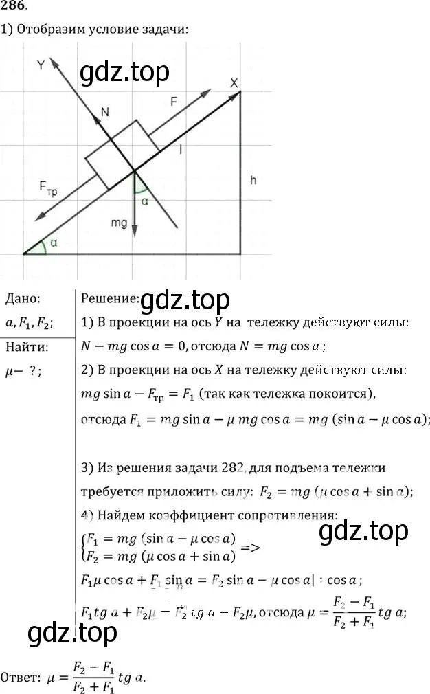 Решение номер 286 (страница 42) гдз по физике 10-11 класс Рымкевич, задачник