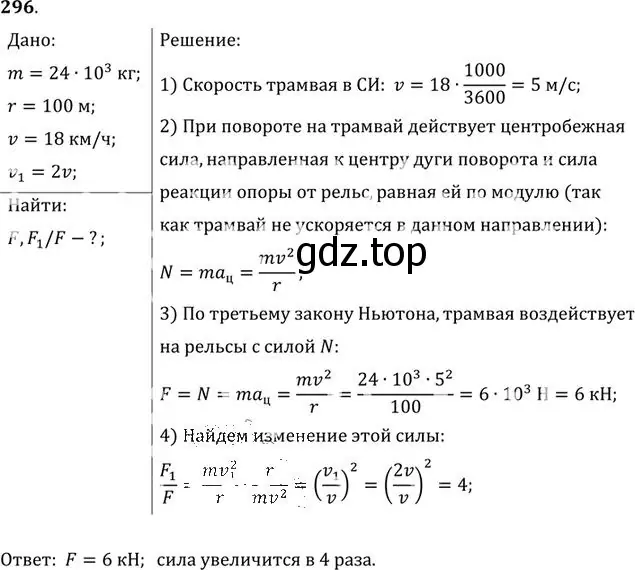 Решение номер 296 (страница 44) гдз по физике 10-11 класс Рымкевич, задачник