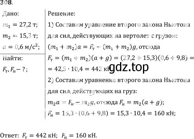 Решение номер 308 (страница 45) гдз по физике 10-11 класс Рымкевич, задачник