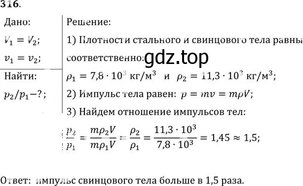 Решение номер 316 (страница 47) гдз по физике 10-11 класс Рымкевич, задачник