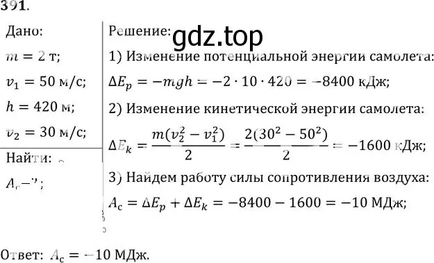 Решение номер 391 (страница 56) гдз по физике 10-11 класс Рымкевич, задачник