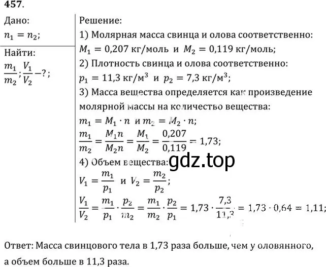 Решение номер 457 (страница 64) гдз по физике 10-11 класс Рымкевич, задачник