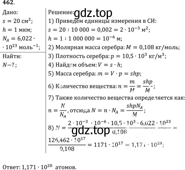 Решение номер 462 (страница 64) гдз по физике 10-11 класс Рымкевич, задачник