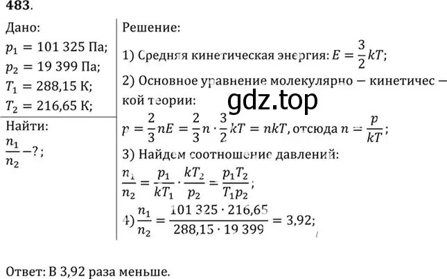 Решение номер 483 (страница 66) гдз по физике 10-11 класс Рымкевич, задачник